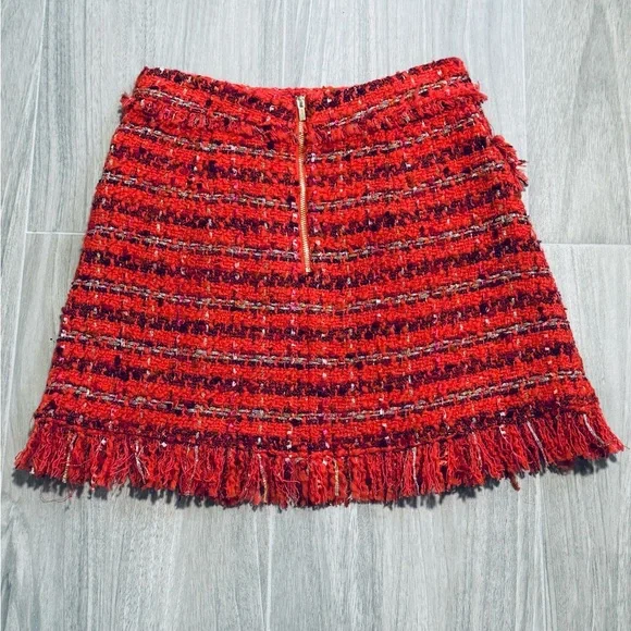 RAMY BROOK***Karey Fringe Red Tweed Mini Skirt***Small $395 - Picture 2 of 6